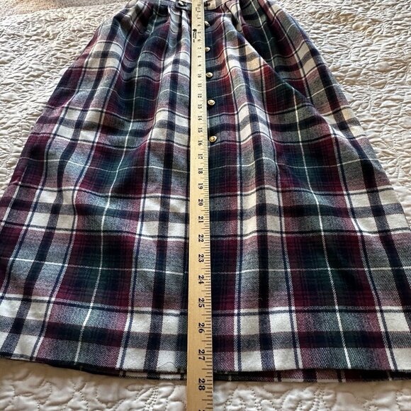 VTG JG Hook Womens Size 4 Midi Skirt Wool Tartan Plaid Brass Buttons Waist 24" - Picture 11 of 12